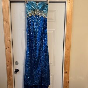 Party Time Blue Sequin Strapless Gown